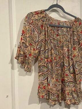Bohemian Paisley Peasant Top - Beige Floral